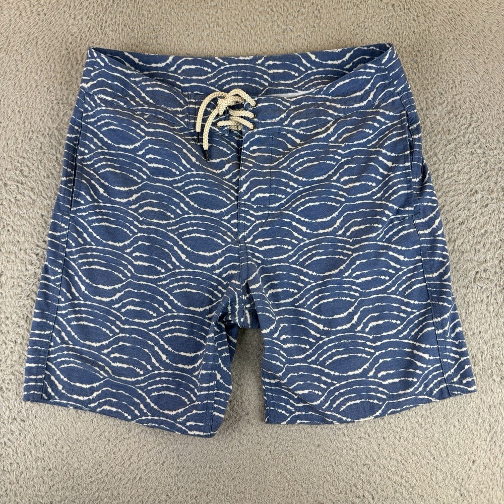 Faherty Board Swim Shorts Mens 31 Blue Wave Pattern Trunks Made in USA